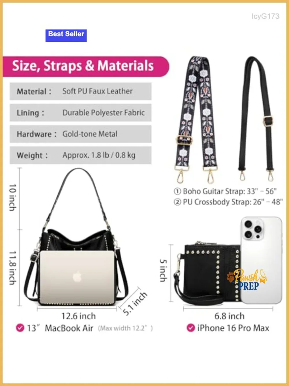 Studded Hobo Purse & Wallet Set Women Shoulder Bag Faux Leather